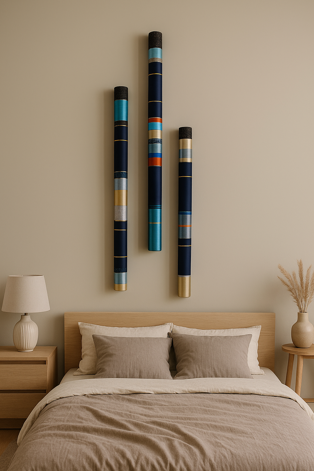 Azure Horizon Handmade Tube Wall Sculpture — 3-Piece Set