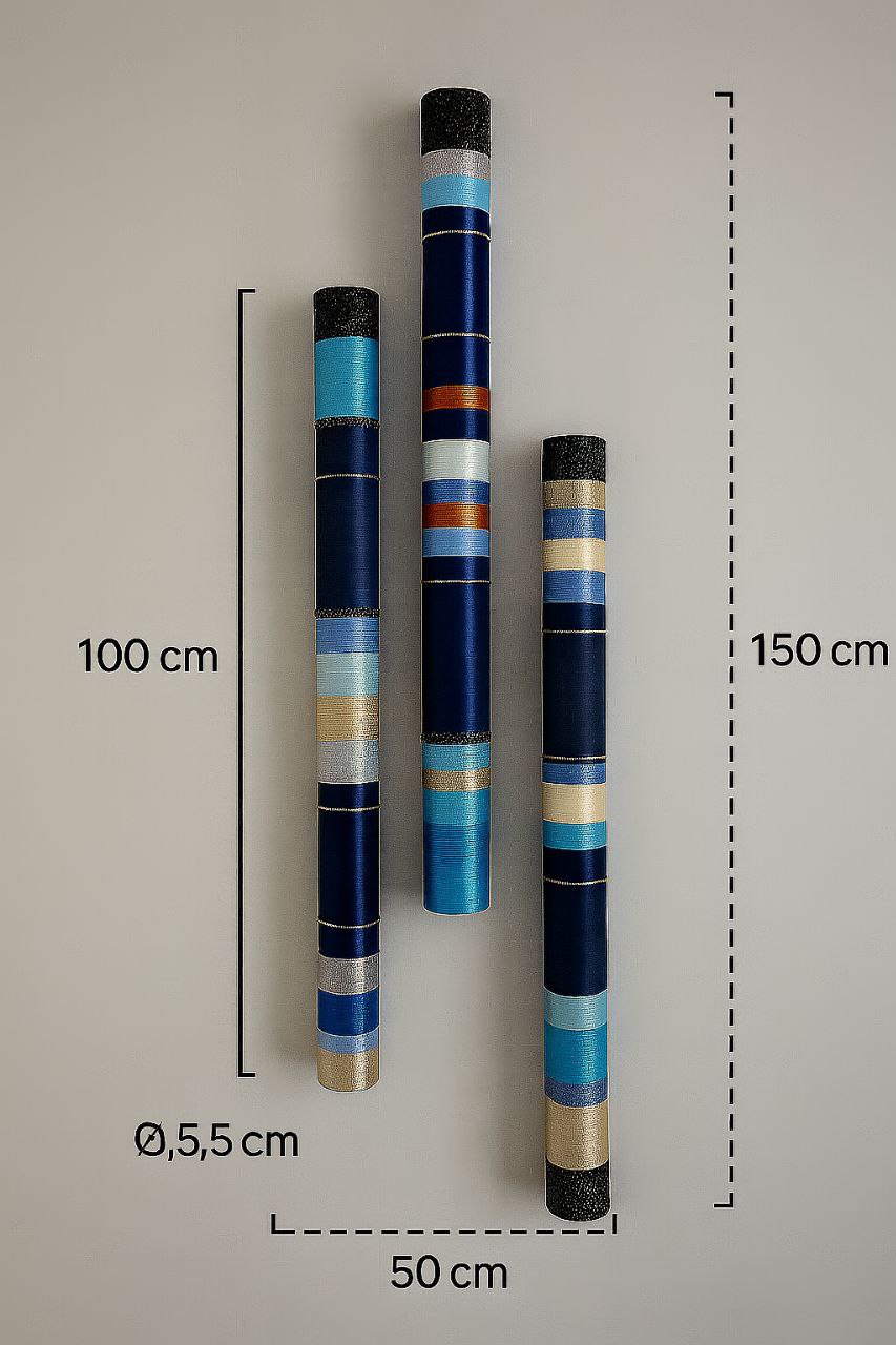 Azure Horizon Handmade Tube Wall Sculpture — 3-Piece Set