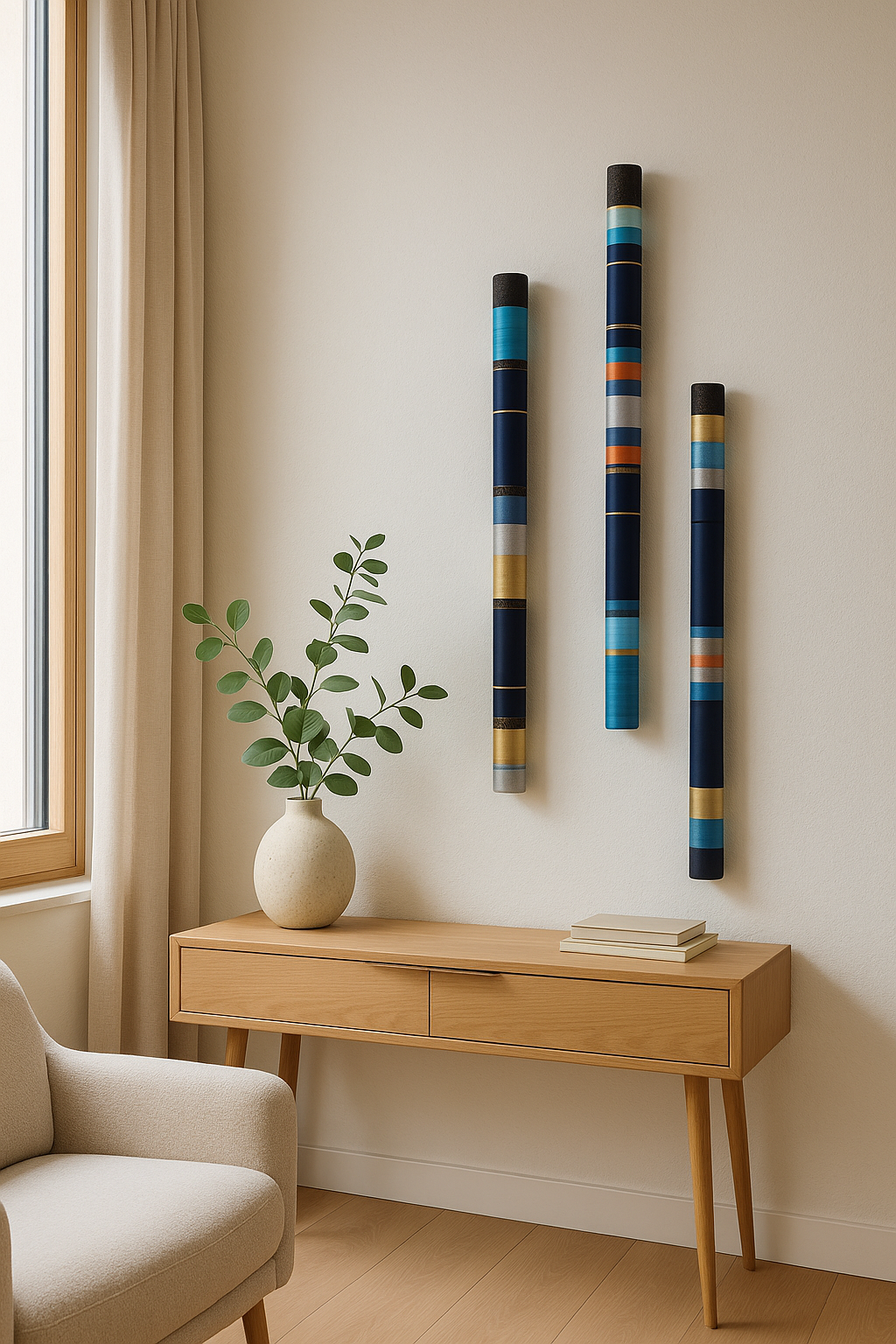Azure Horizon Handmade Tube Wall Sculpture — 3-Piece Set