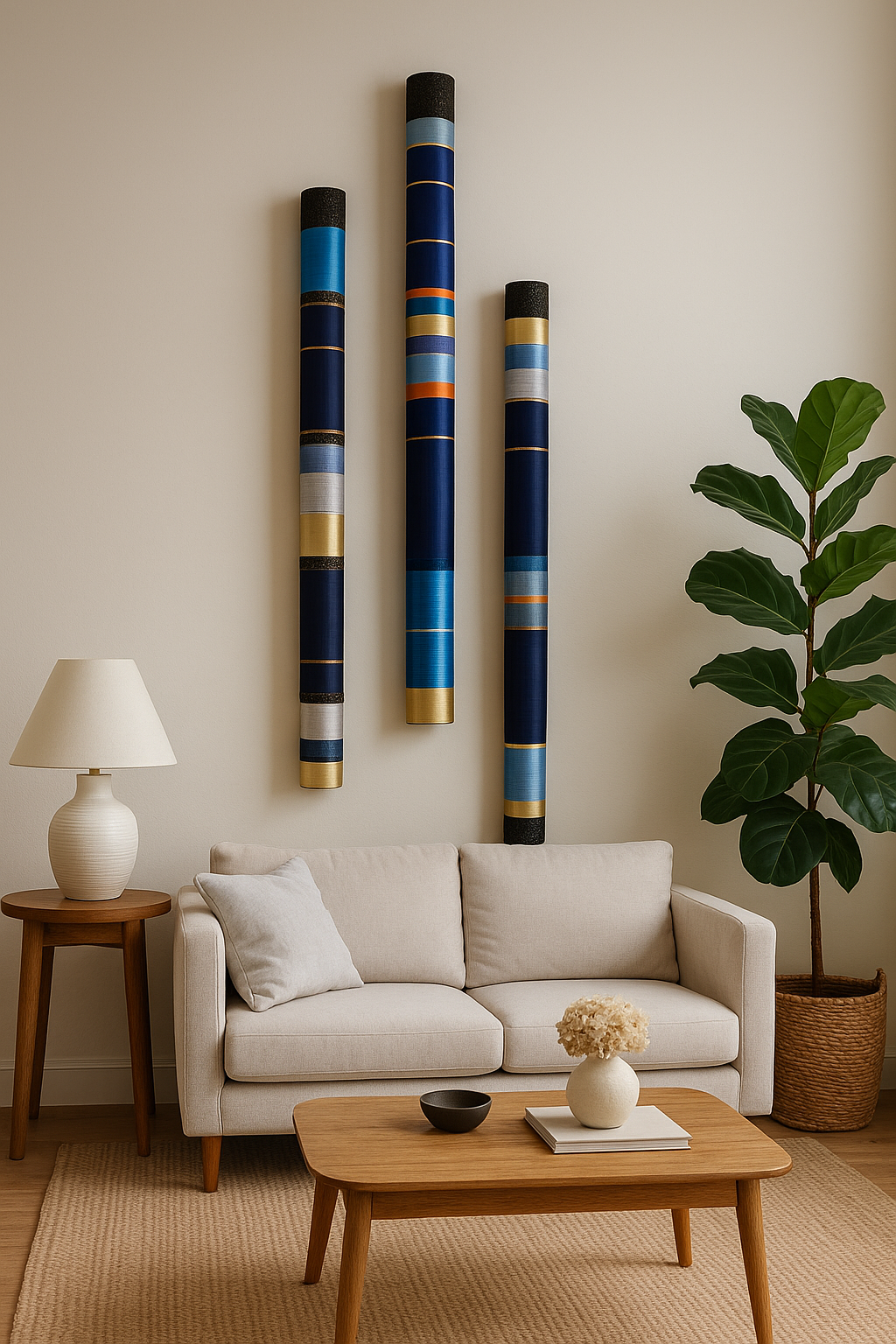 Azure Horizon Handmade Tube Wall Sculpture — 3-Piece Set