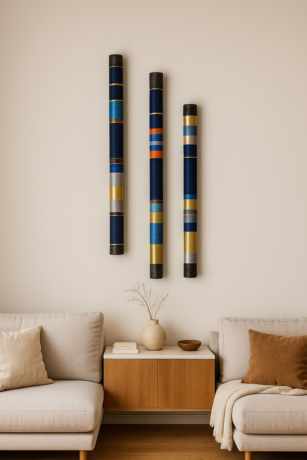Azure Horizon Handmade Tube Wall Sculpture — 3-Piece Set