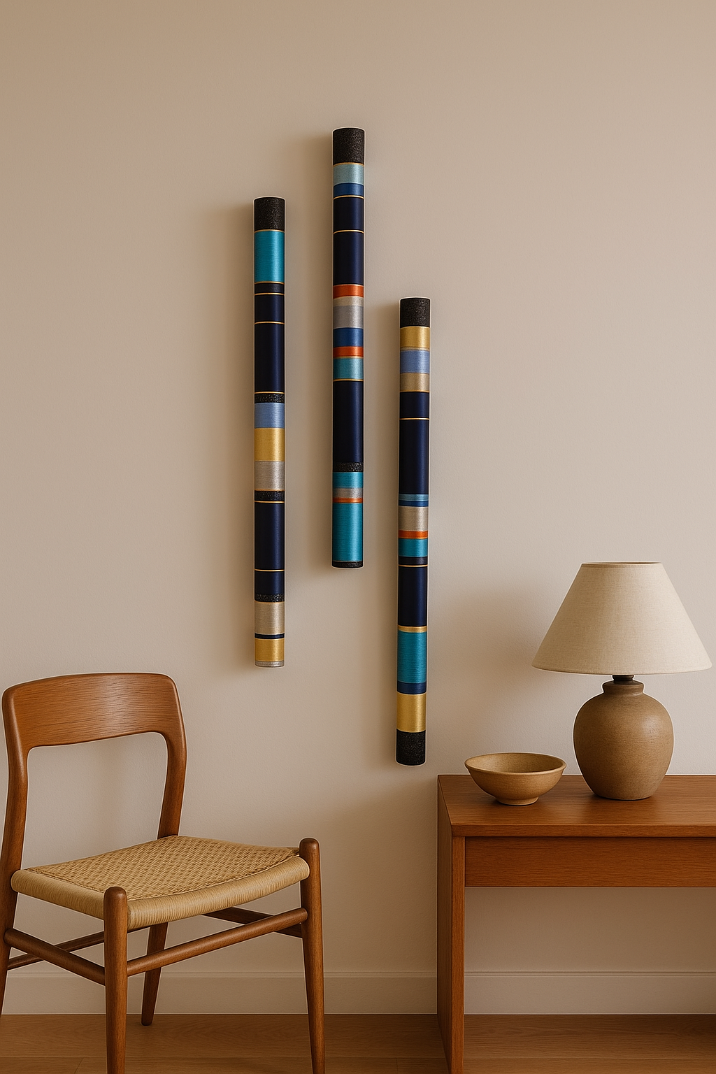 Azure Horizon Handmade Tube Wall Sculpture — 3-Piece Set