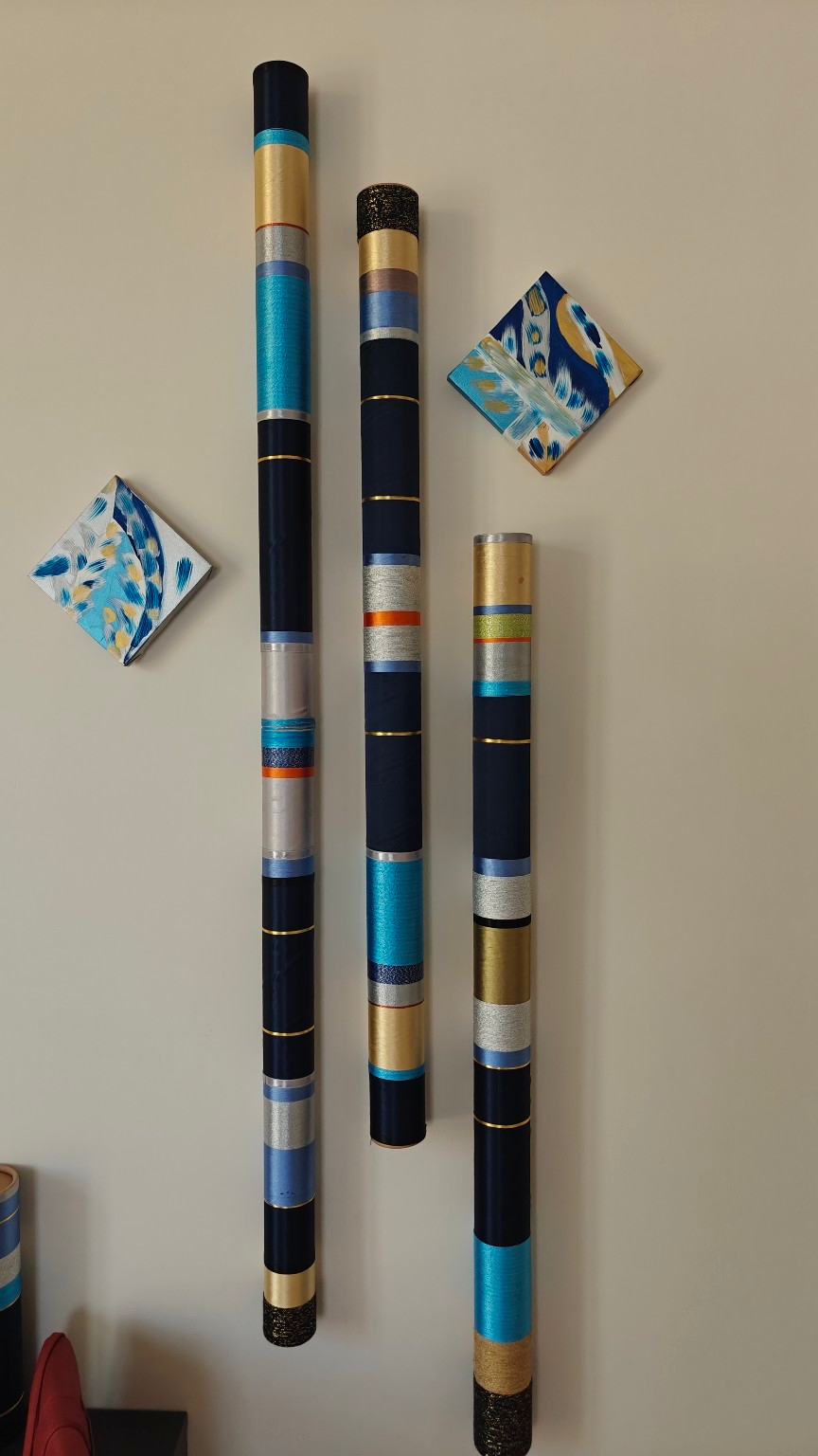 Azure Rhythm Trio Handmade TubaWall Sculpture — 3-Piece Set (140 × 45 cm / 55 × 18 in)